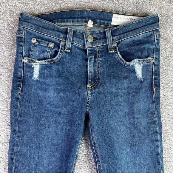 Rag & Bone Jeans Women's 26 Blue Skinny Low Rise Dark Denim Stretch Distressed - Picture 2 of 12